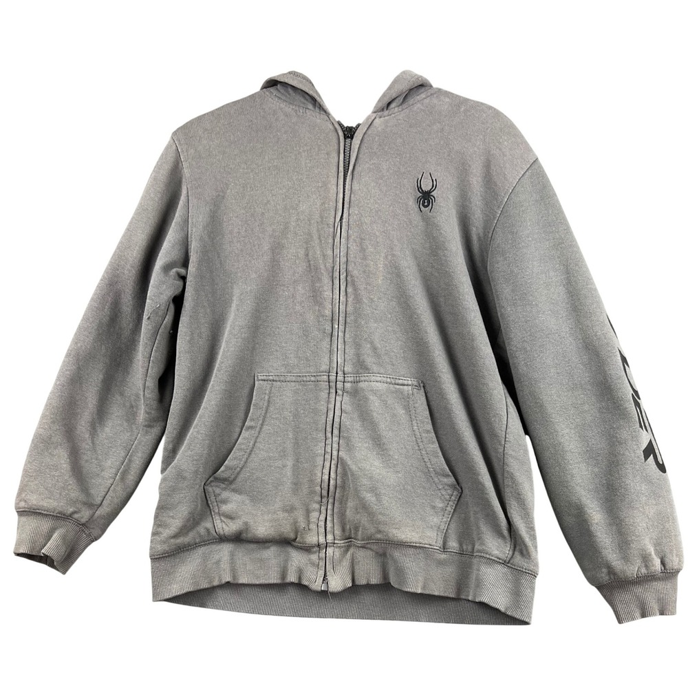 Spyder Hoodie Kids XL 18/20 Sherpa Lined Full Zip Gray Logo Sweatshirt Good